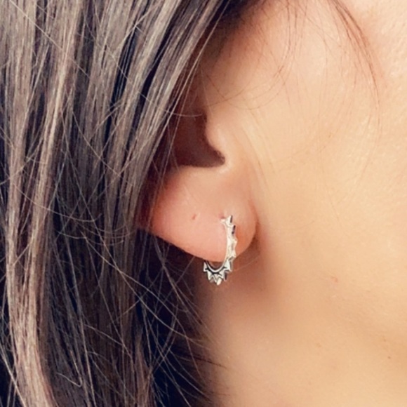 Sterling Silver Open Hoop Spike Earrings - Picture 7 of 9